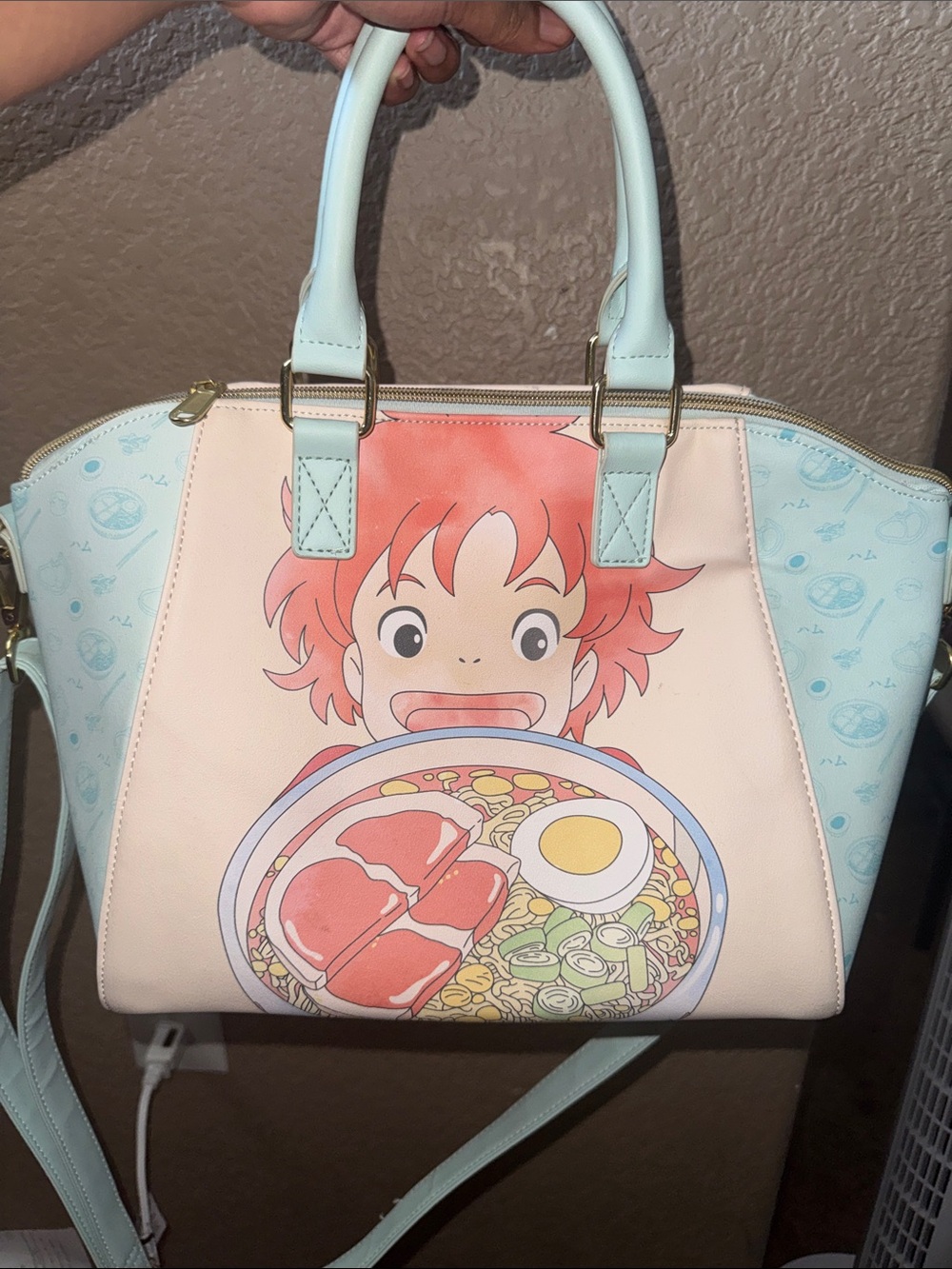 Hot Topic Pastel Pink & Light Blue Anime Satchel with Ramen Print